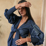 Load image into Gallery viewer, Denim spiral sleeve crop cover
